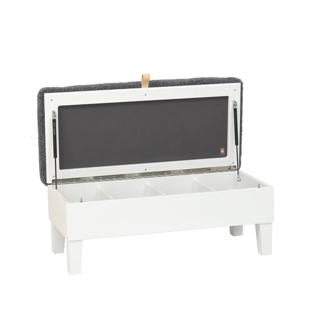 Enok 150 förvaringsbänk grafitgrå fårskinn, Kritvit-vitt läder Givarps