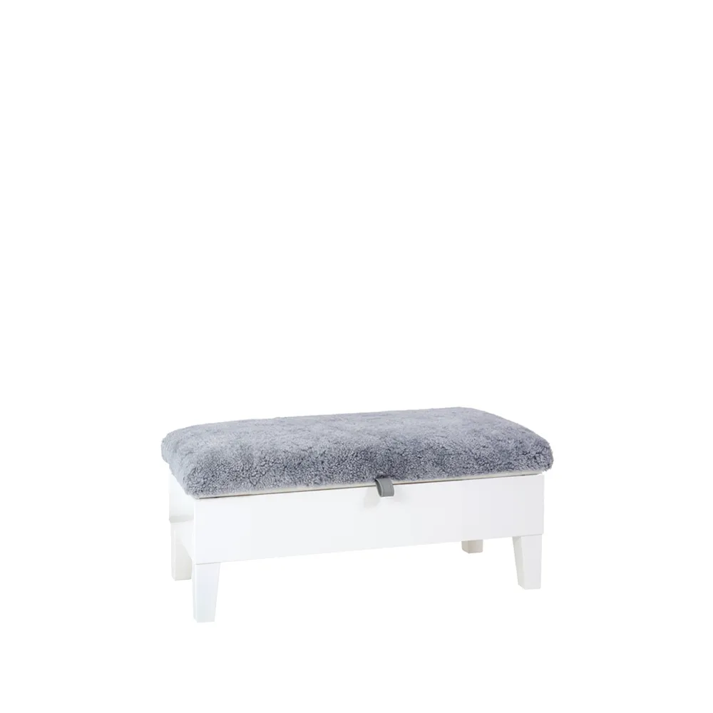 Enok 90 förvaringsbänk, fårskinn grafit-grå läderslejf Givarps