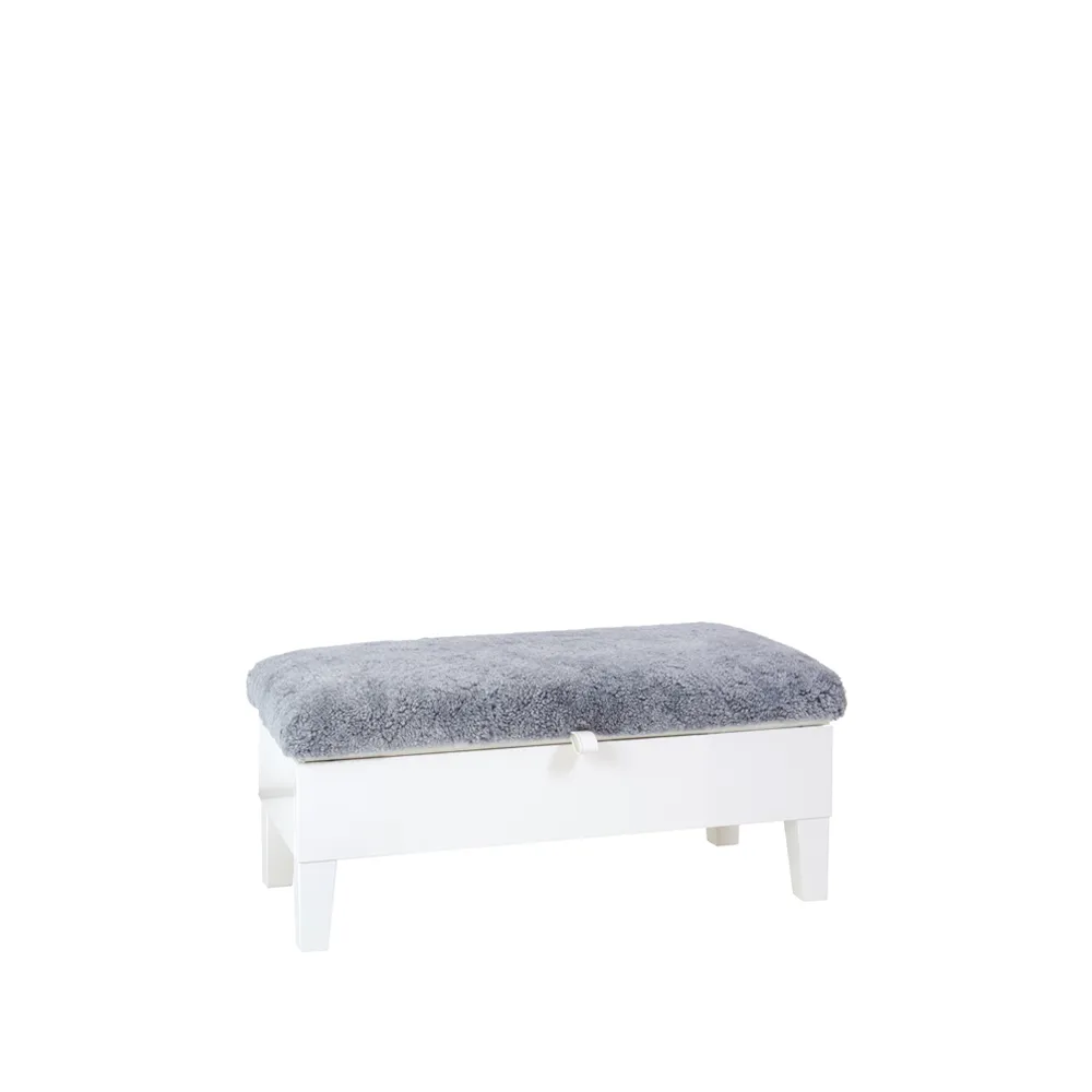 Enok 90 förvaringsbänk, fårskinn grafit-vit läderslejf Givarps