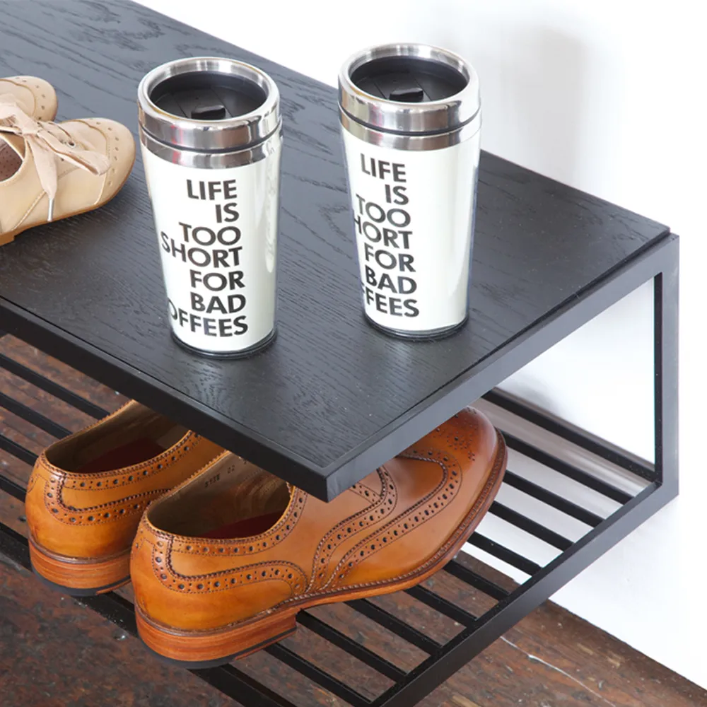 Sixten skohylla 2 90x24 cm, Vitpigmenterad ask-svart Givarps