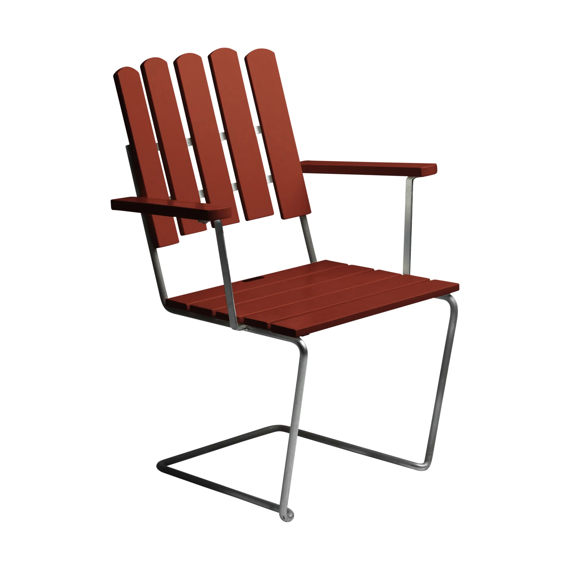 A2 fåtölj, Mörkröd lackerad ek-varmförzinkat stativ Grythyttan Stålmöbler