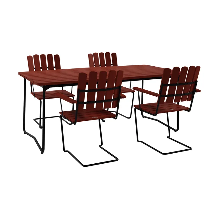 B31 bord 170 cm + 4 A2 fåtölj, mörkröd ek-svart stativ - Grythyttan Stålmöbler