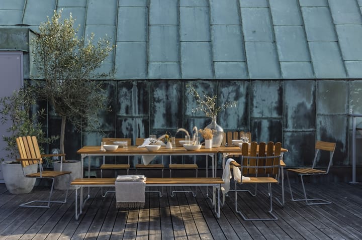 Bänk 9 bänk, Teak-170 cm-varmförzinkad Grythyttan Stålmöbler