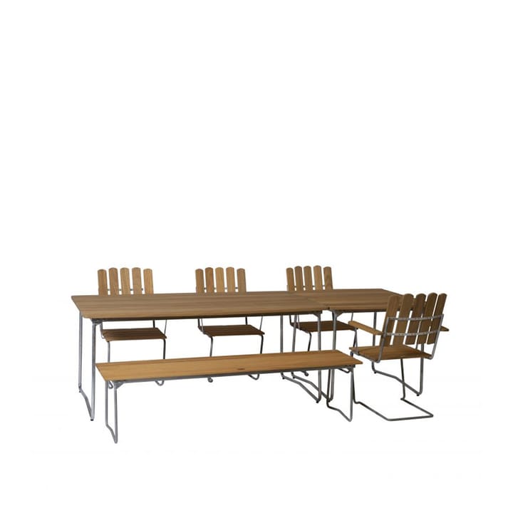 Bänk 9 bänk, Teak-170 cm-varmförzinkad Grythyttan Stålmöbler