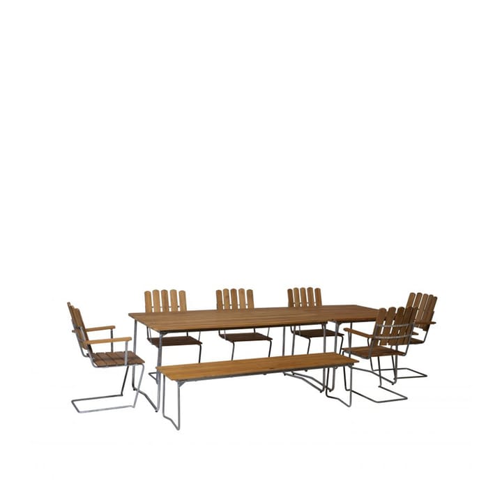 Bänk 9 bänk, Teak-170 cm-varmförzinkad Grythyttan Stålmöbler