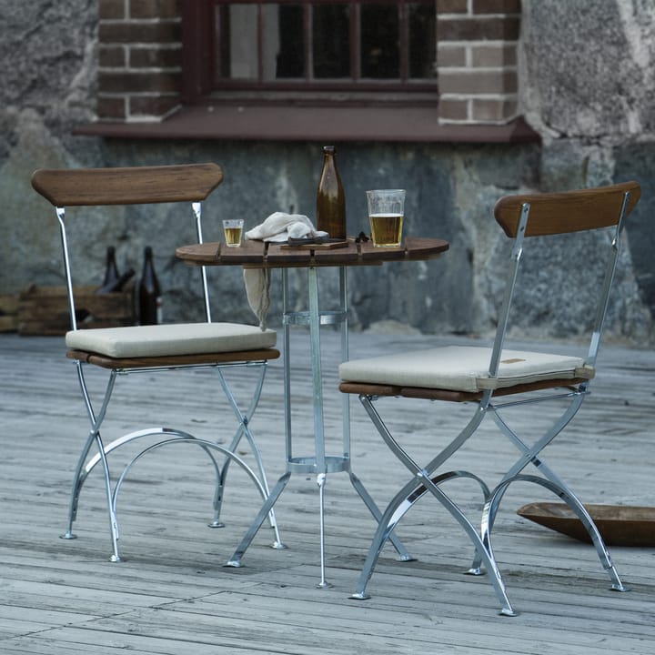 Bryggeri trefotsbord, Teak-varmförzinkat stativ Grythyttan Stålmöbler