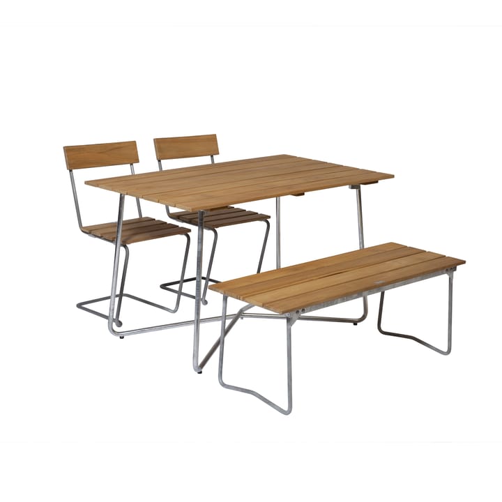 Grythyttan matgrupp B25A + 2st Stol 1 + Bänk 8 teak - undefined - Grythyttan Stålmöbler
