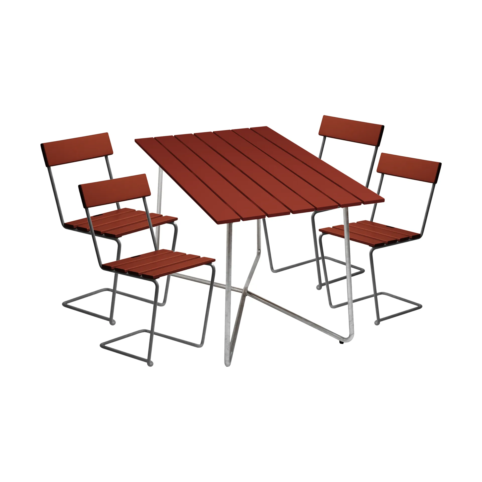 Grythyttan matgrupp B25A + 4st Stol 1 mörkröd Grythyttan Stålmöbler