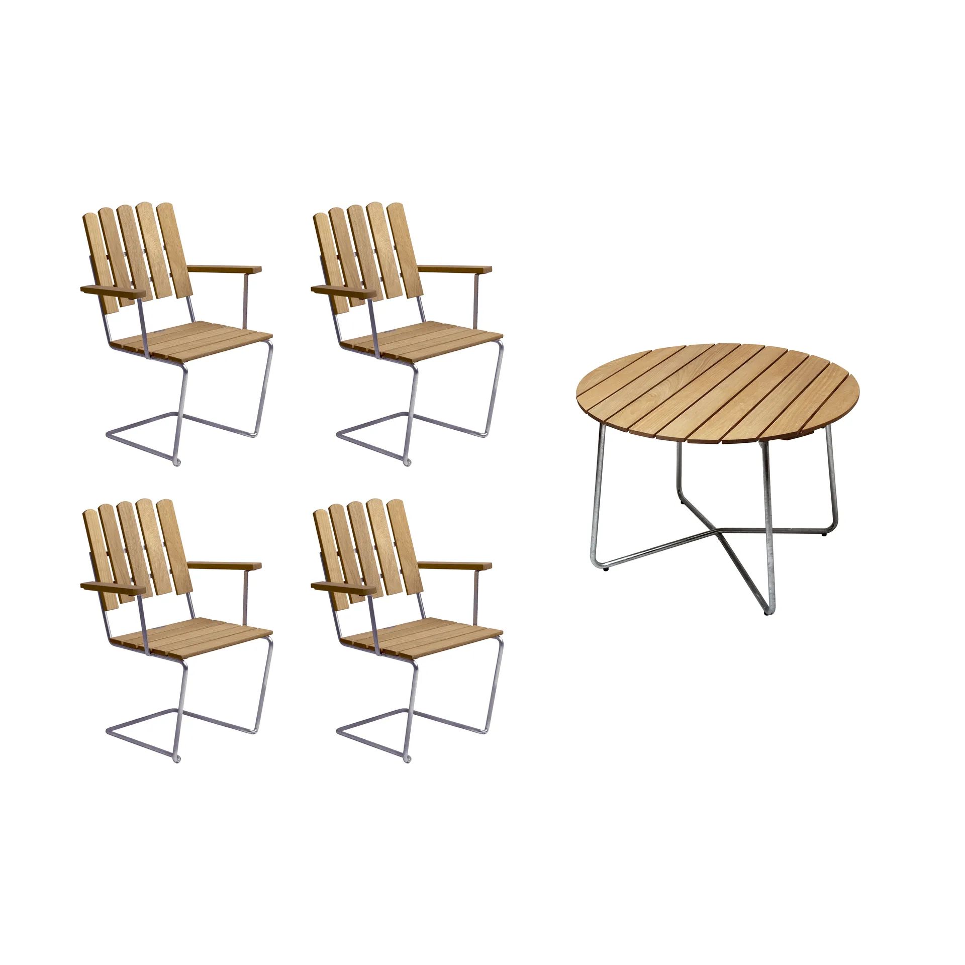 Grythyttan matgrupp ek 9A Ø100cm + 4st A2 Grythyttan Stålmöbler