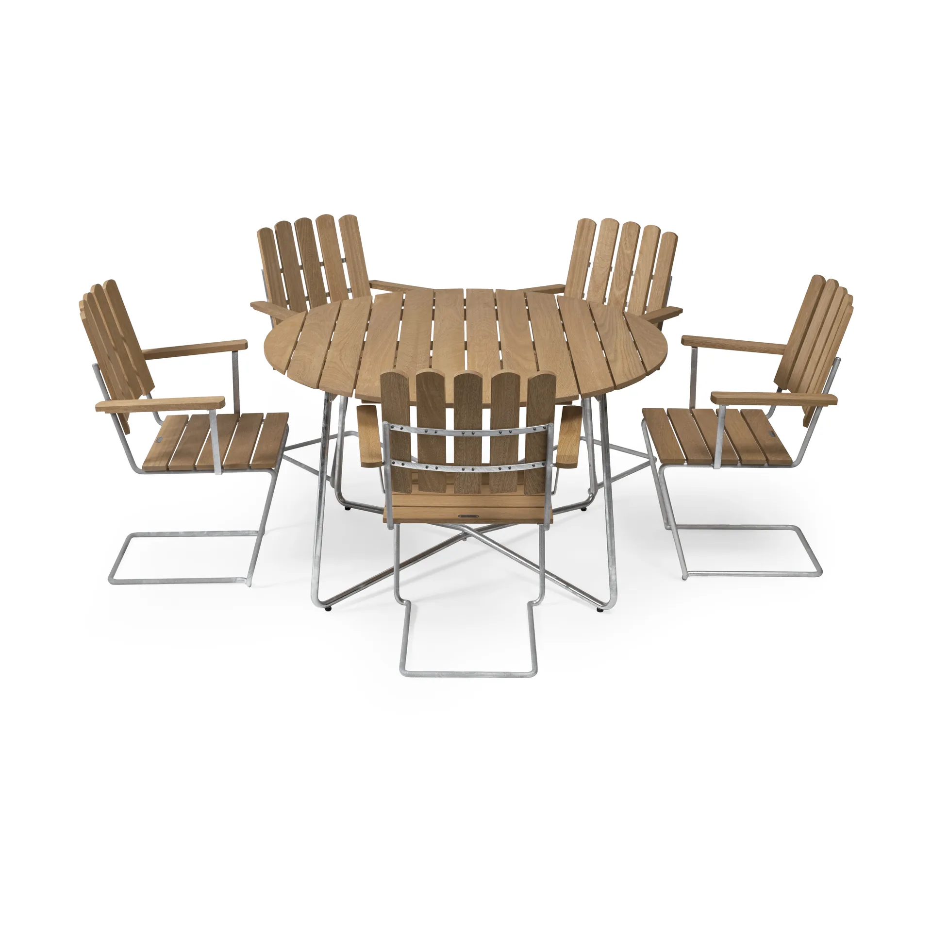 Grythyttan matgrupp ek 9A Ø120cm + 5st A2 Grythyttan Stålmöbler