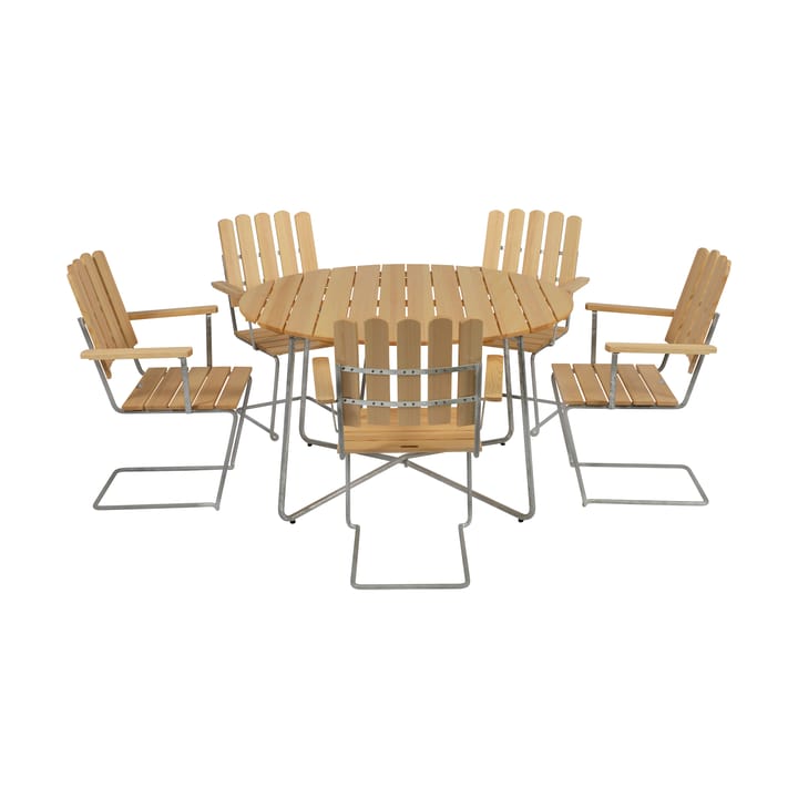 Grythyttan matgrupp furu 9A Ø120cm + 5st A2 Grythyttan Stålmöbler