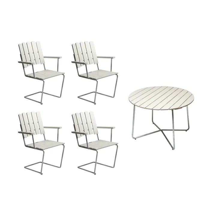 Grythyttan matgrupp vit 9A Ø100cm + 4st A2 - Grythyttan Stålmöbler