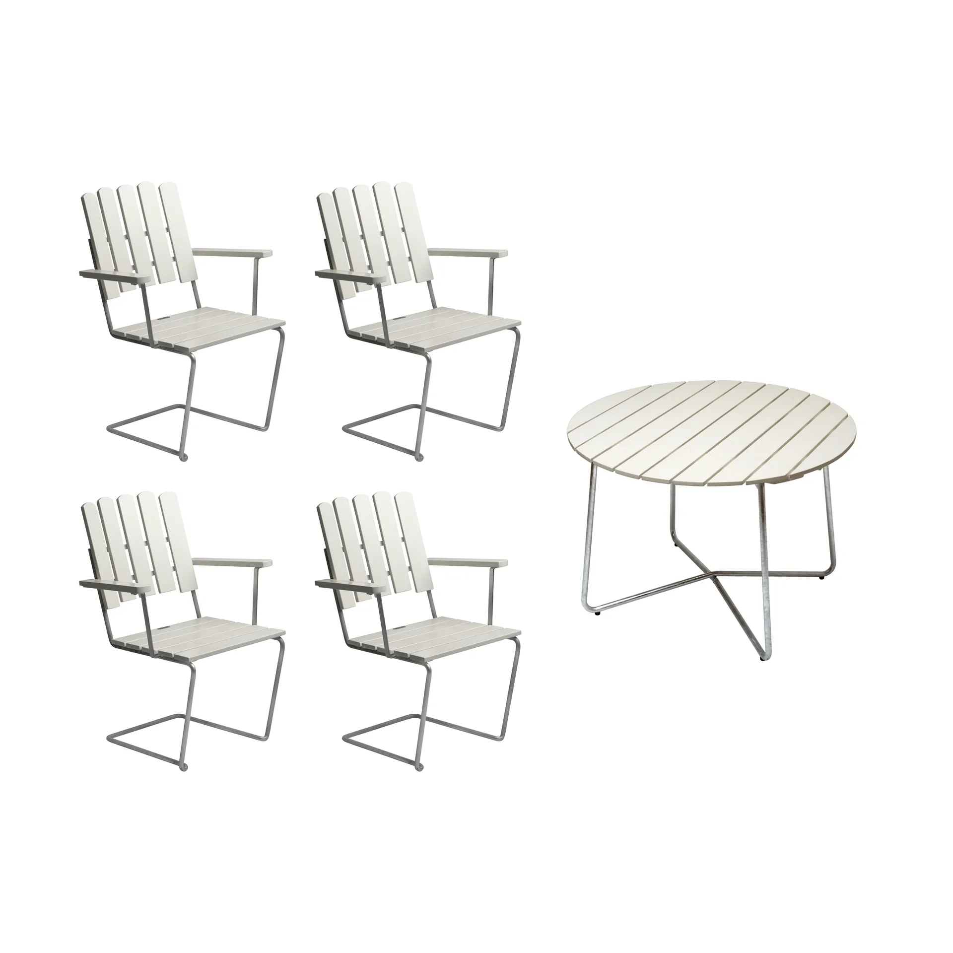 Grythyttan matgrupp vit 9A Ø100cm + 4st A2 Grythyttan Stålmöbler