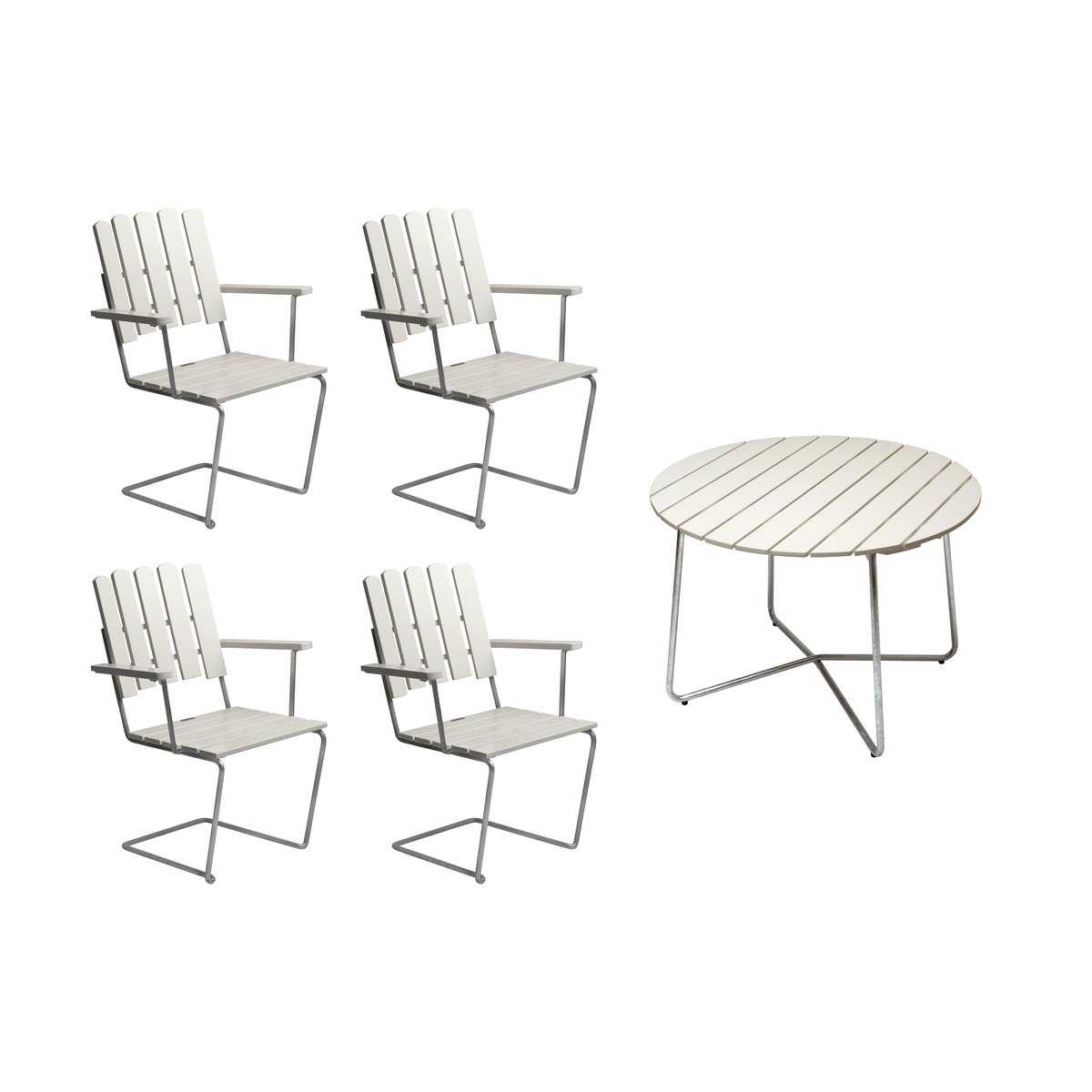 Grythyttan Stålmöbler Grythyttan matgrupp vit 9A o100cm + 4st A2