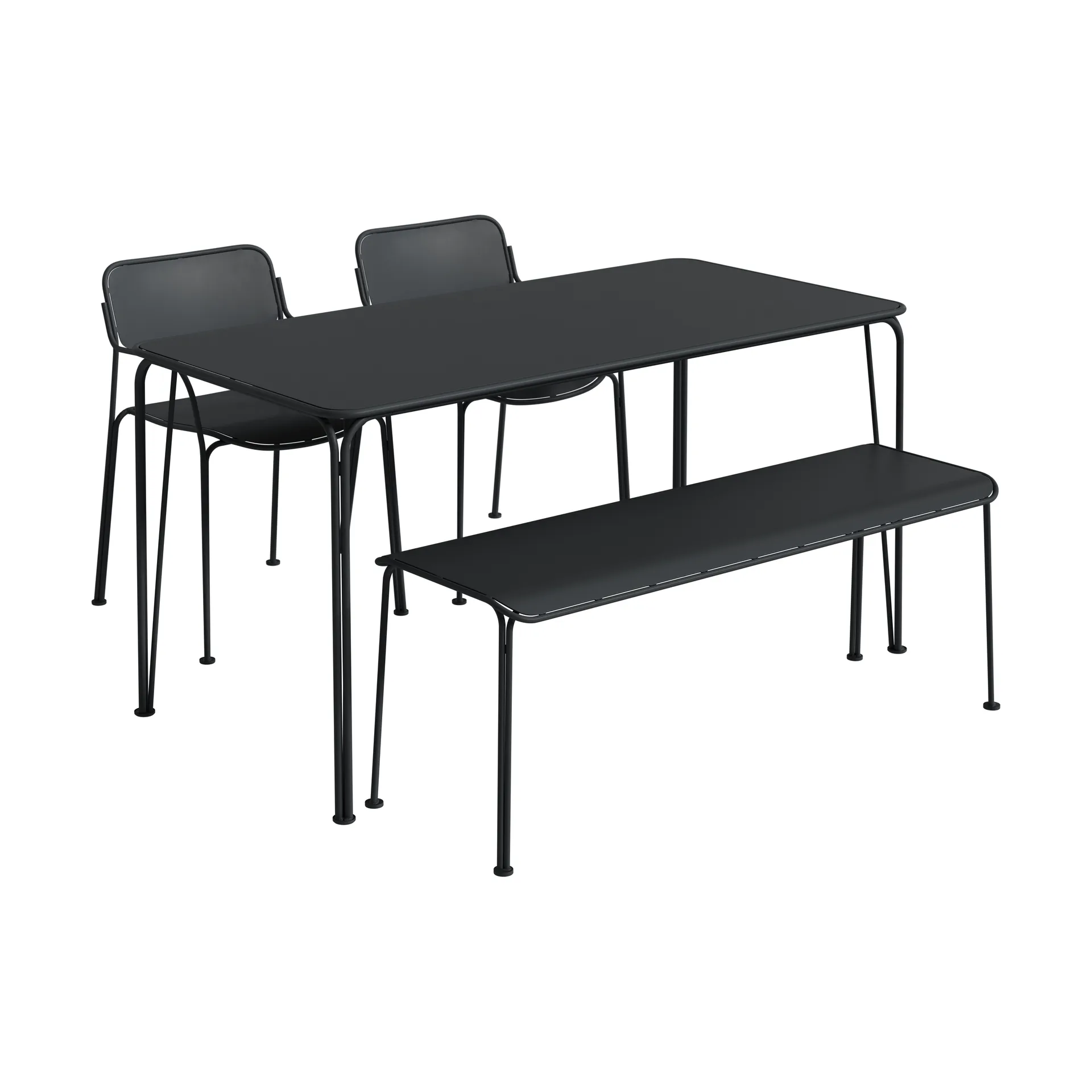 Libelle bord 140 + 2 stolar + bänk, graphite grey,  Grythyttan Stålmöbler