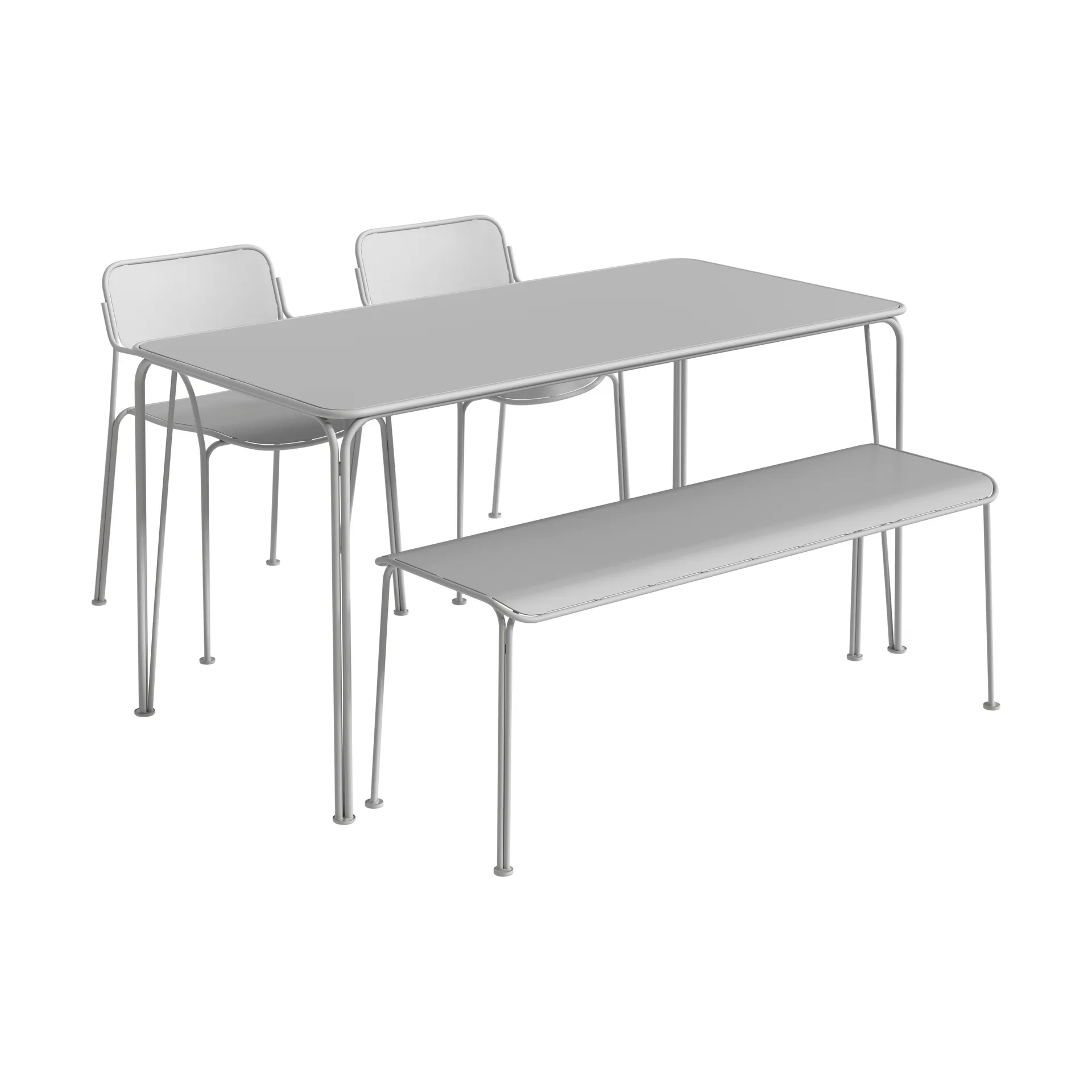 Libelle bord 140 + 2 stolar + bänk, grey,  Grythyttan Stålmöbler
