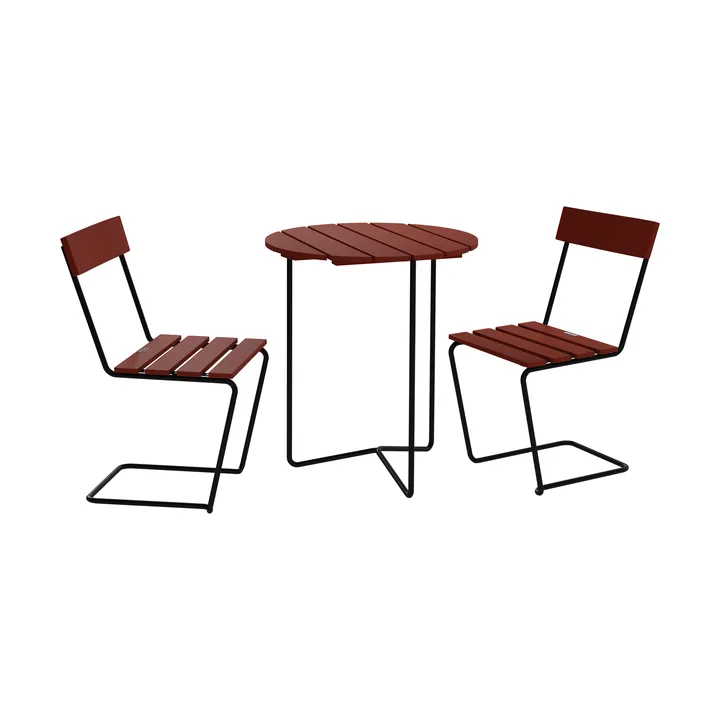 Table 6B bord + 2 Stol 1, mörkröd ek-svart stativ - Grythyttan Stålmöbler