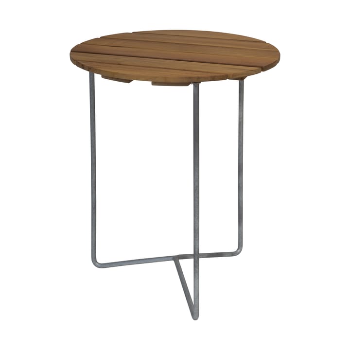 Table 6B bord Ø60 cm - Obehandlad teak- galvaniserade ben - Grythyttan Stålmöbler