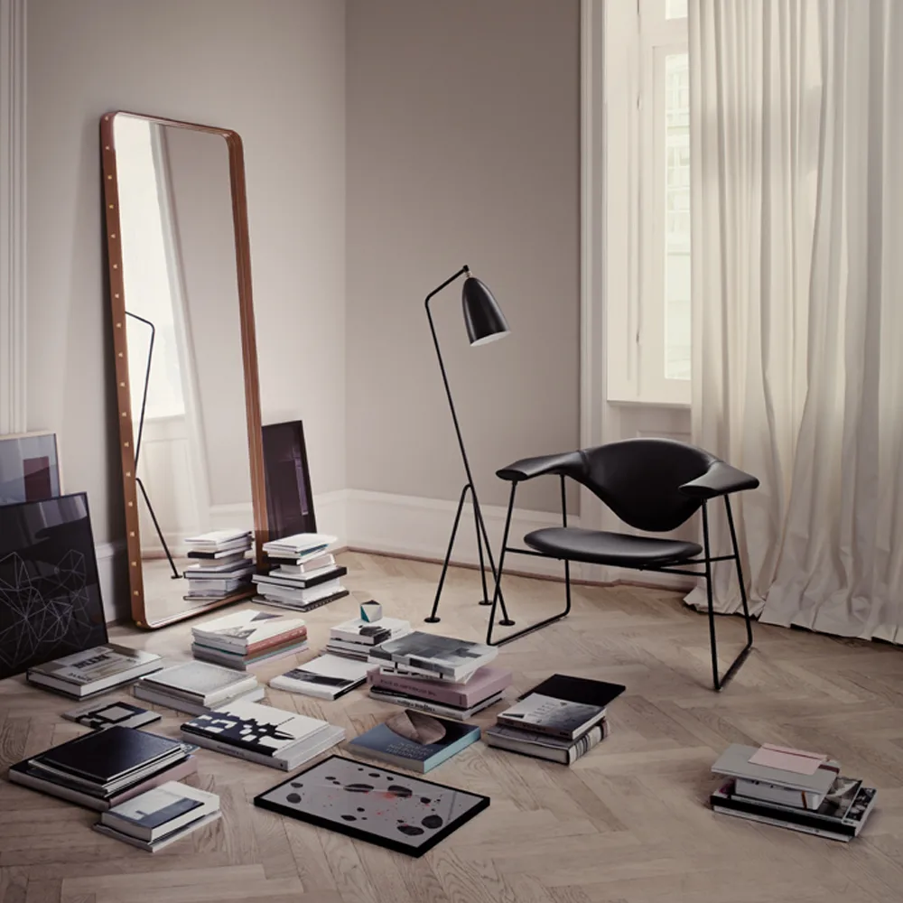 Adnet rektangulär spegel, black, medium GUBI