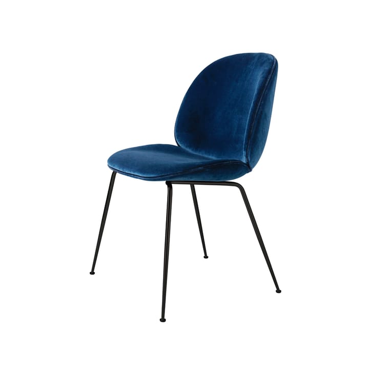 Beetle dining chair fully upholstered conic base - tyg velluto cotone 970 mörkblå-svart stålstativ - GUBI
