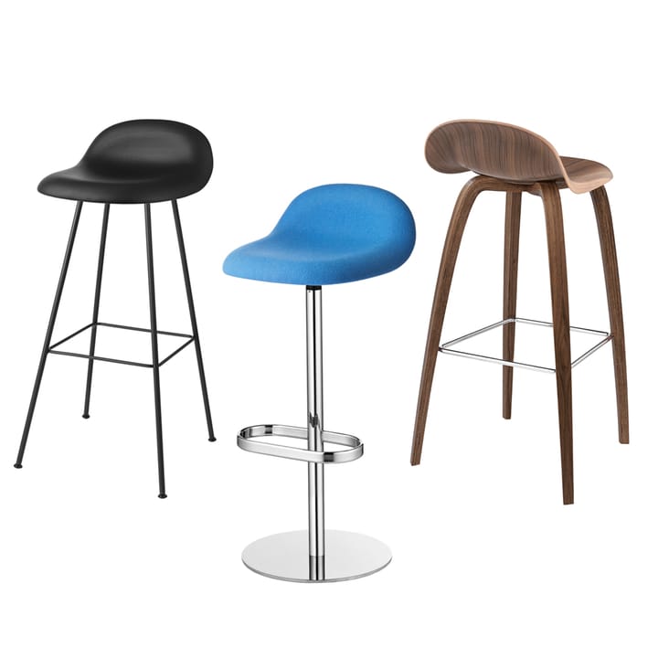 Gubi 3D barstol hög, oak matt lacqured, kromade stålmedar GUBI