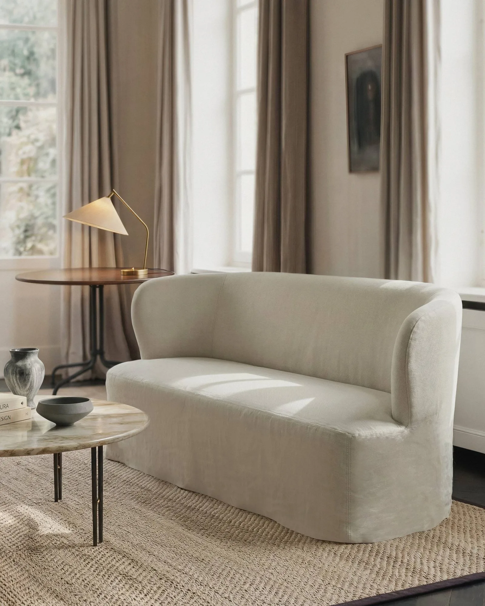 Stay Slipcover soffa, Linen Natural 0023, 150x70 cm, 2-sits GUBI