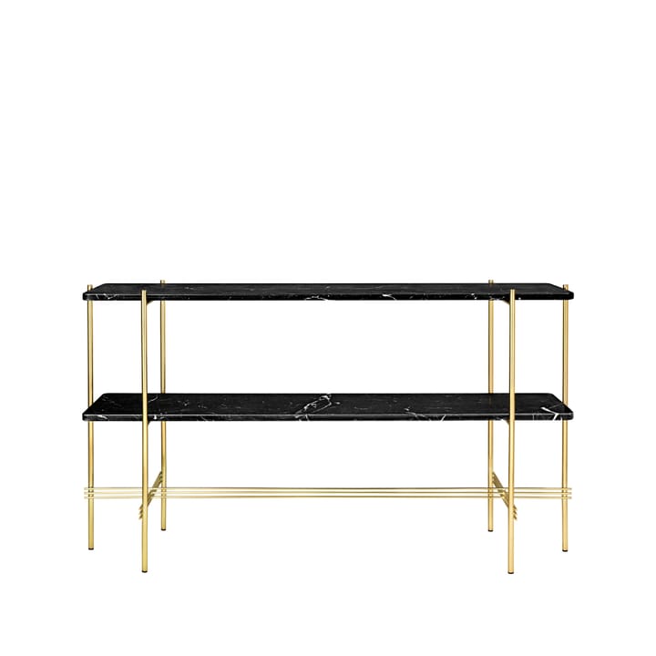 TS Console avlastningsbord 120x30x72 cm - black marquina marble, mässingstativ, 2 marmorhyllor - GUBI