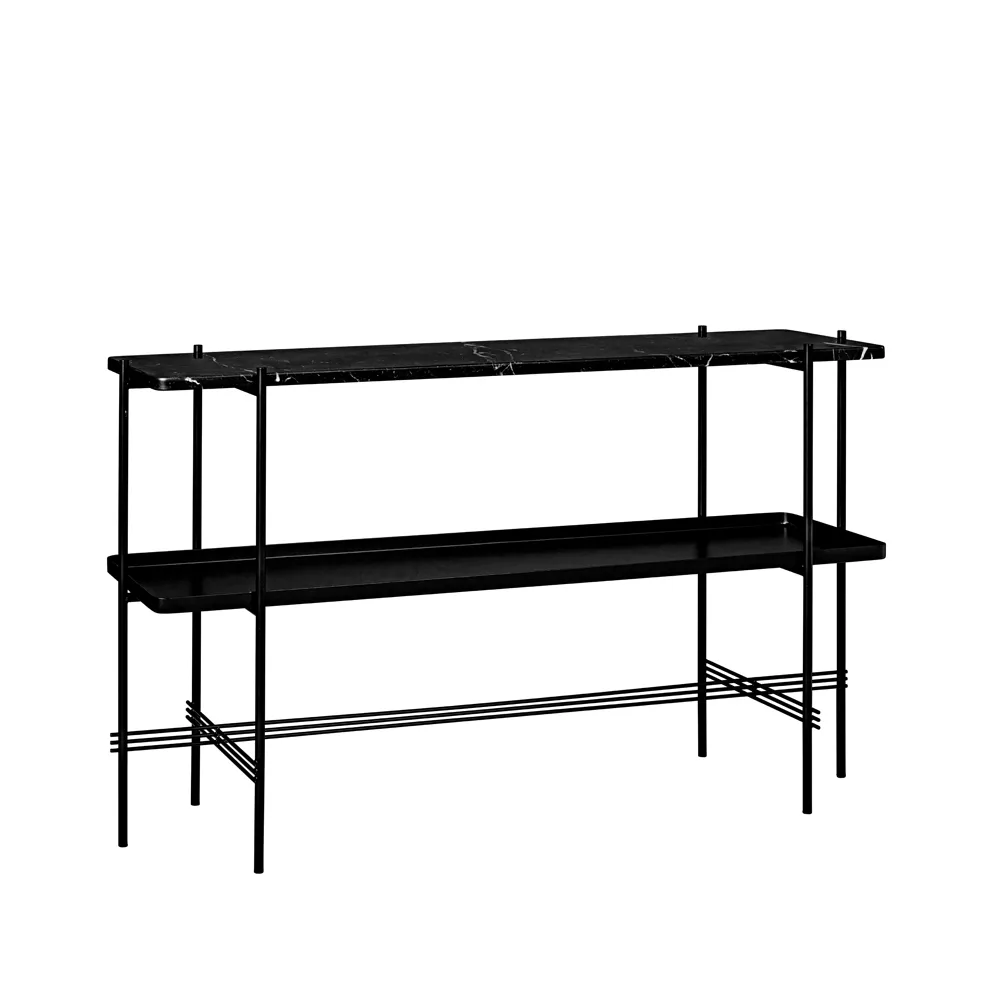 TS Console avlastningsbord 120x30x72 cm, black marquina marble-svart stativ-med bricka GUBI