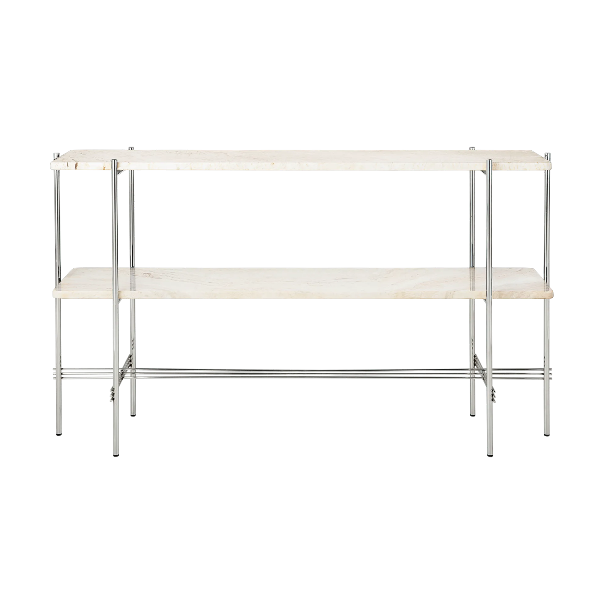 TS Console avlastningsbord 120x30x72 cm, Neutral white travertine-stål GUBI