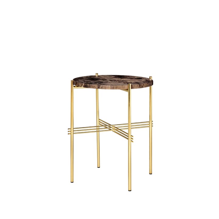 TS Round sidobord - brown emperador marble, ø40, mässingsstativ - GUBI