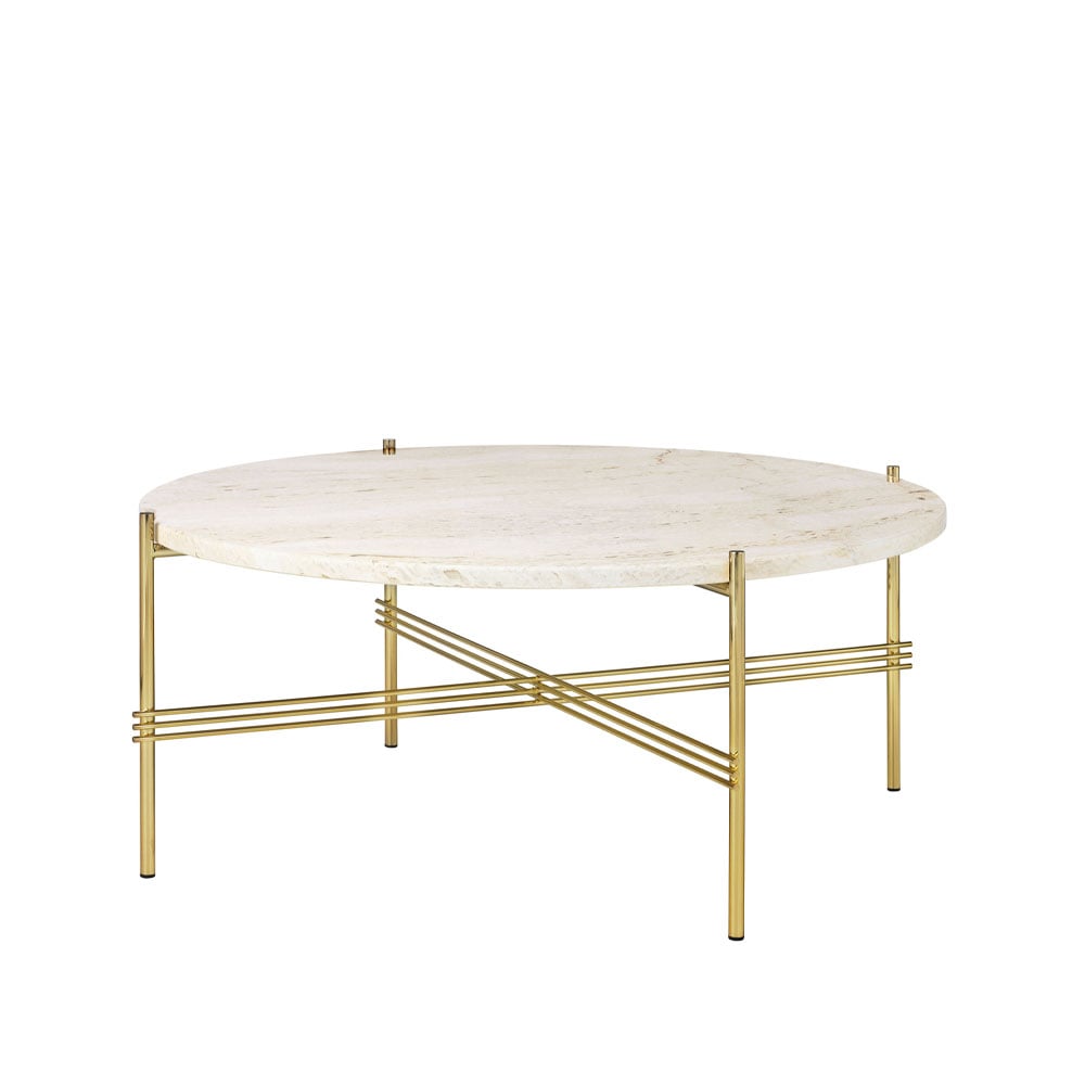 GUBI TS Round soffbord natural white travertine, o80, mässingsstativ