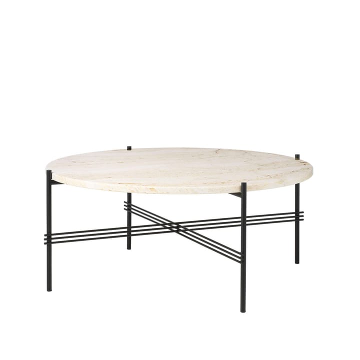 TS Round soffbord - natural white travertine, ø80, svart stativ - GUBI