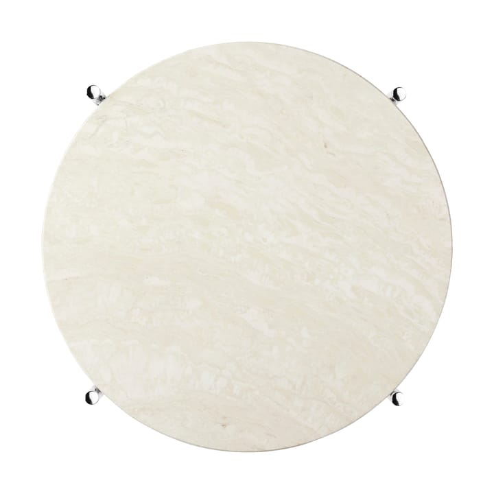 TS sidobord polerat stål Ø40, Neutral white travertine GUBI