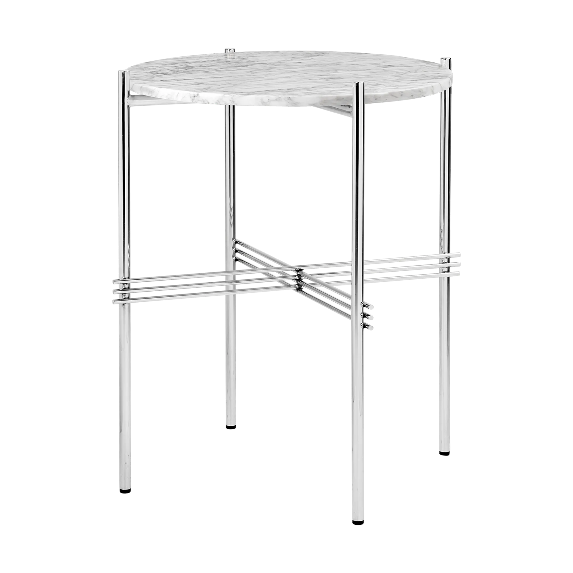 TS sidobord polerat stål Ø40, White carrara marble GUBI