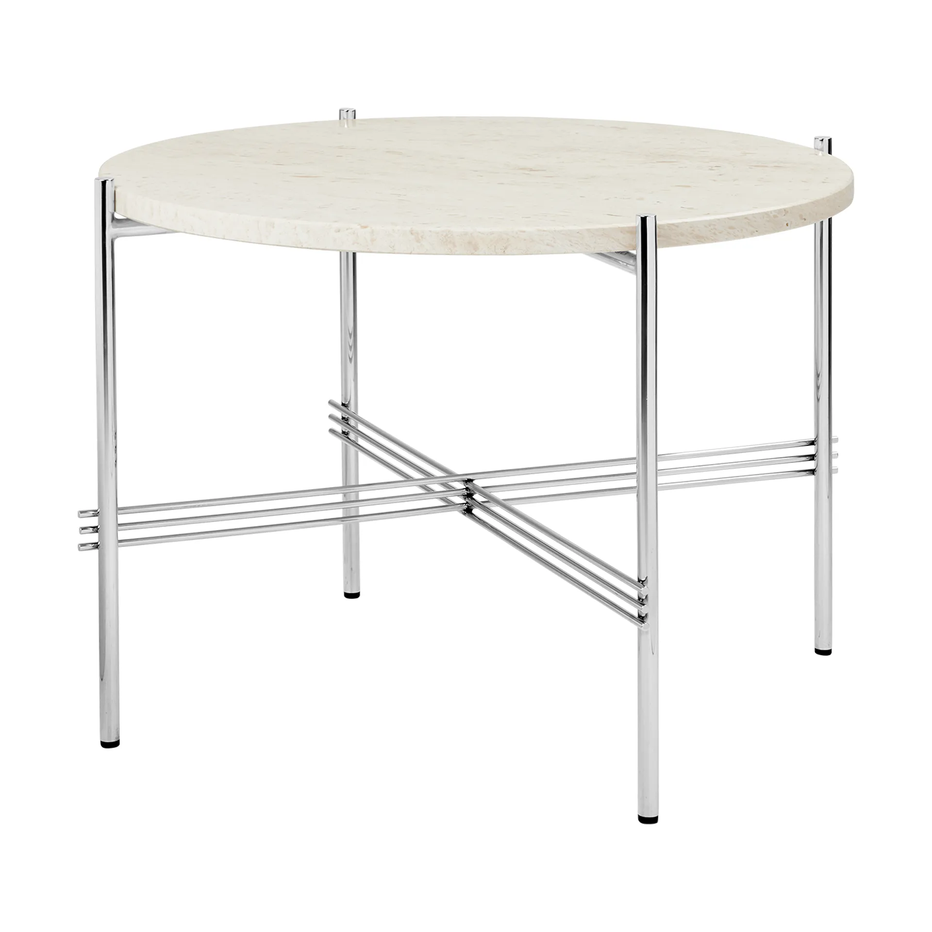 TS soffbord polerat stål Ø55, Neutral white travertine GUBI