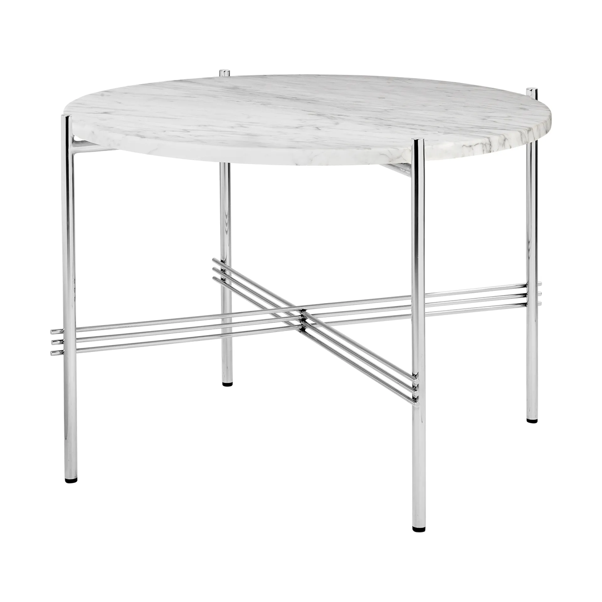 TS soffbord polerat stål Ø55, White carrara marble GUBI
