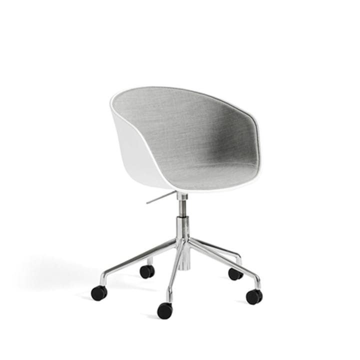 About a Chair 52 kontorsstol med hjul, frontklädd - Light grey-vitt skal-alu.stativ - HAY