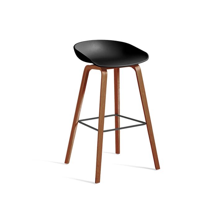 About a Stool 32 High barstol - black, lackat valnötsstativ, fotstöd i rostfritt stål - HAY