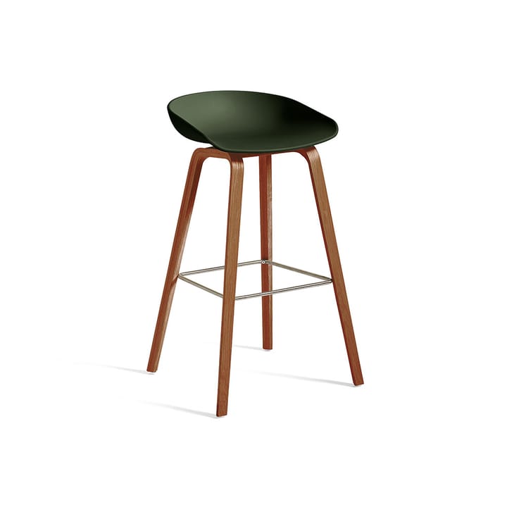 About a Stool 32 High barstol - green, lackat valnötsstativ, fotstöd i rostfritt stål - HAY