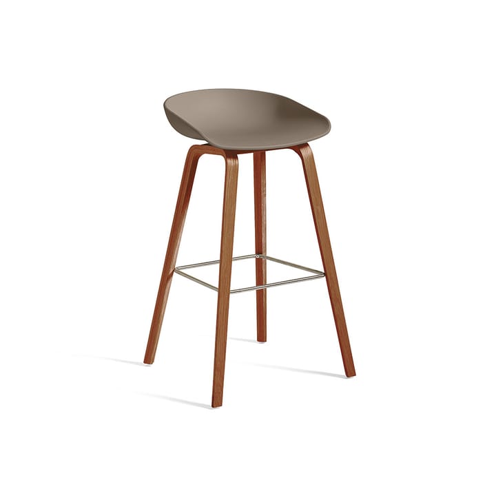 About a Stool 32 High barstol - khaki, lackat valnötsstativ, fotstöd i rostfritt stål - HAY