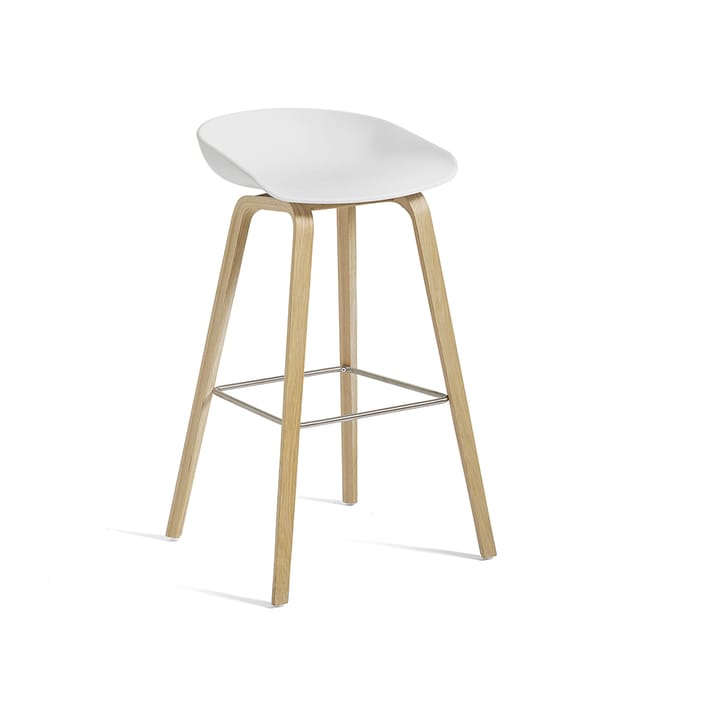 About a Stool 32 High barstol - white, lackat ekstativ, fotstöd i rostfritt stål - HAY