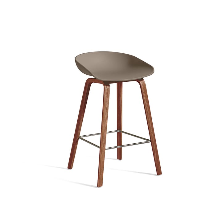 About a Stool 32 Low barstol - khaki, lackat valnötsstativ, fotstöd i rostfritt stål - HAY