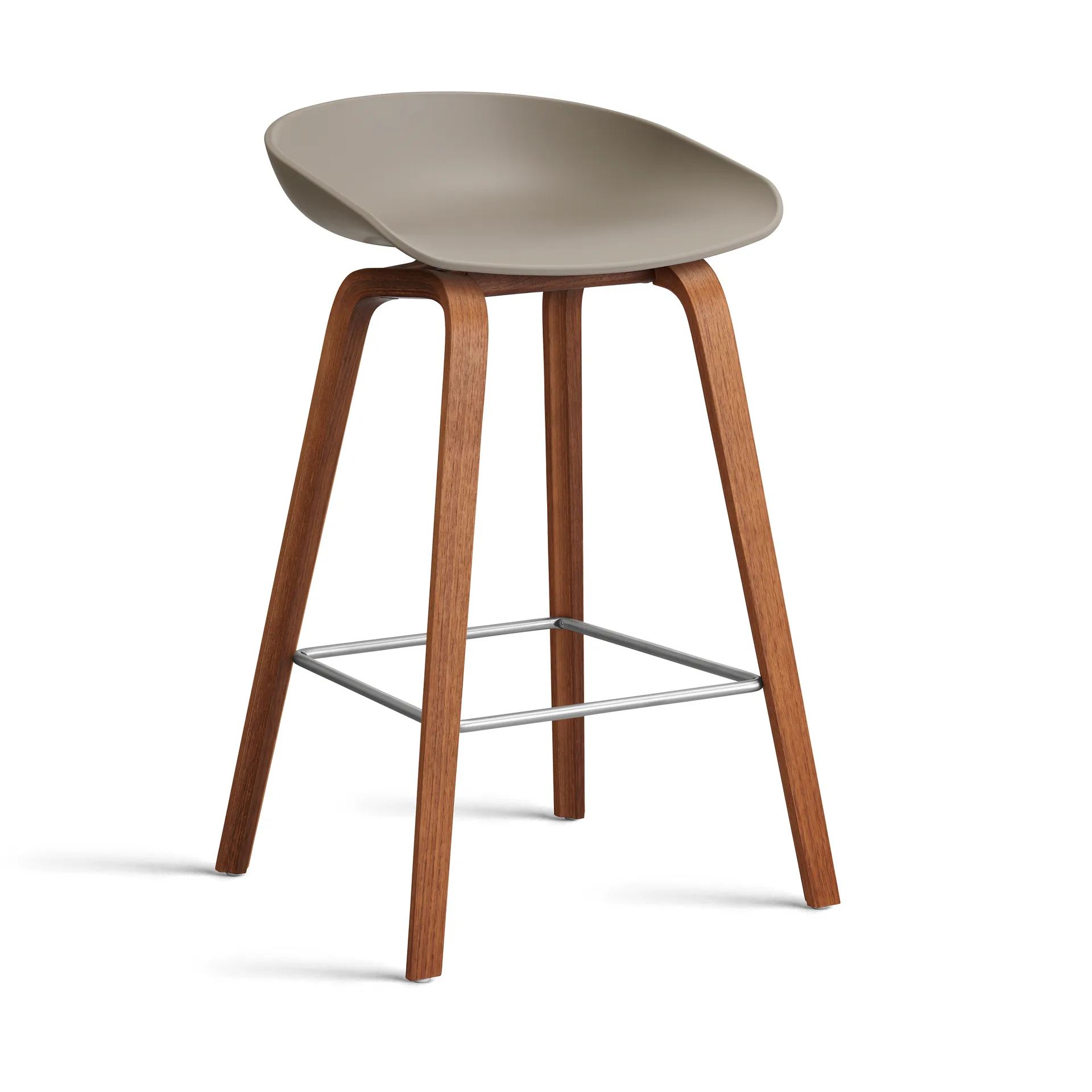 About a Stool 32 Low barstol valnötsstativ 2.0, Khaki-rostfritt stålstöd HAY
