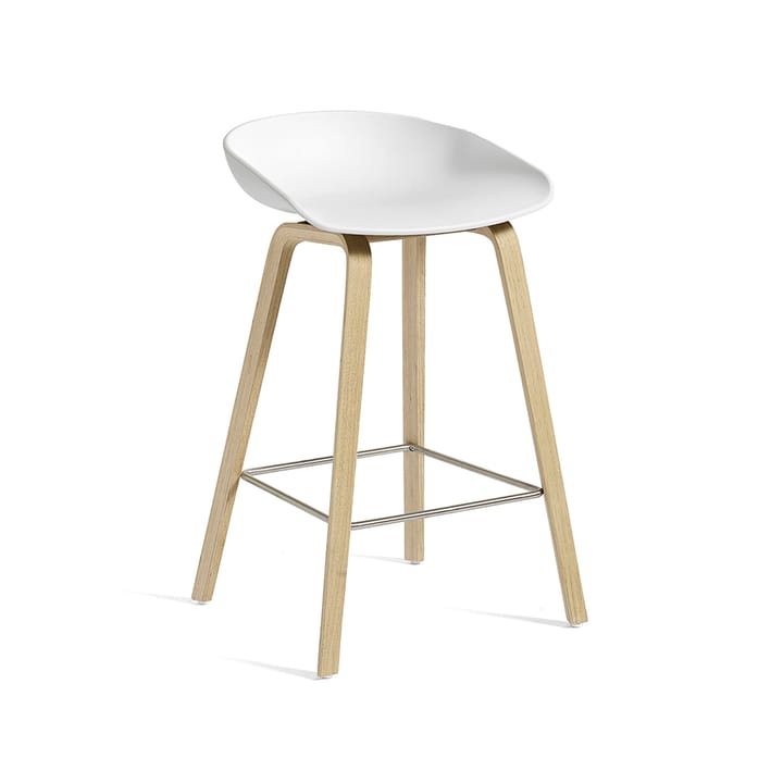 About a Stool 32 Low barstol - white, såpad ekstativ, fotstöd rostfritt - HAY