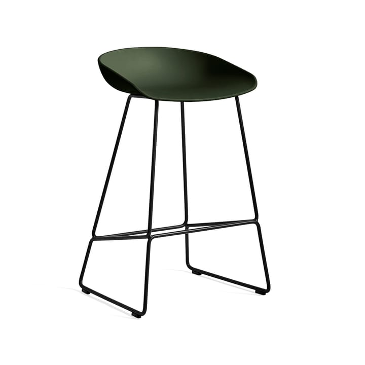 About a Stool 38 barstol - green, low, svart stativ - HAY
