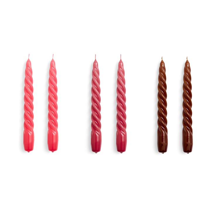 Candle Twist ljus 6-pack, Raspberry-dark punsch-brown HAY