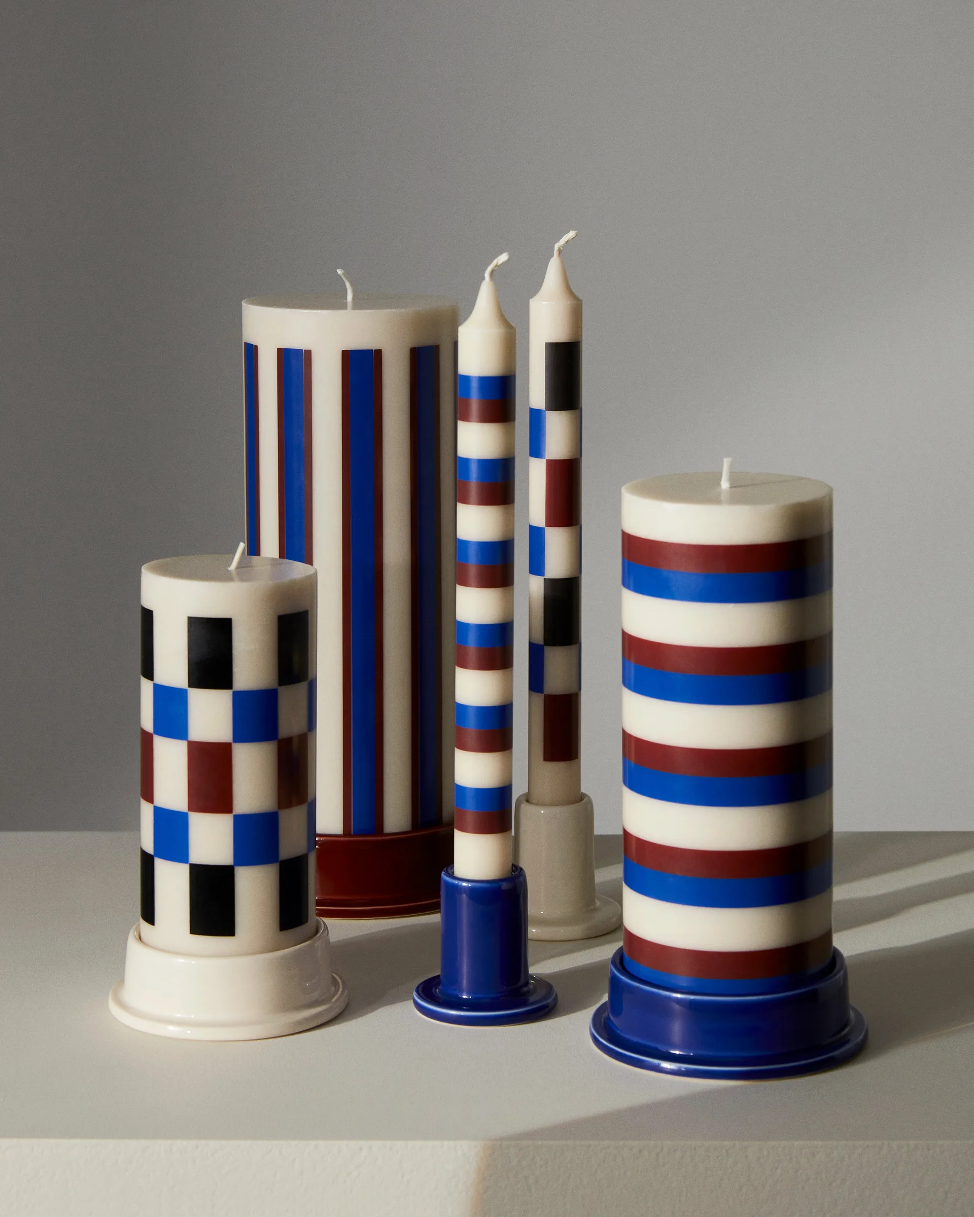 Column Candle blockljus large 25 cm, Off white-brown-blue HAY