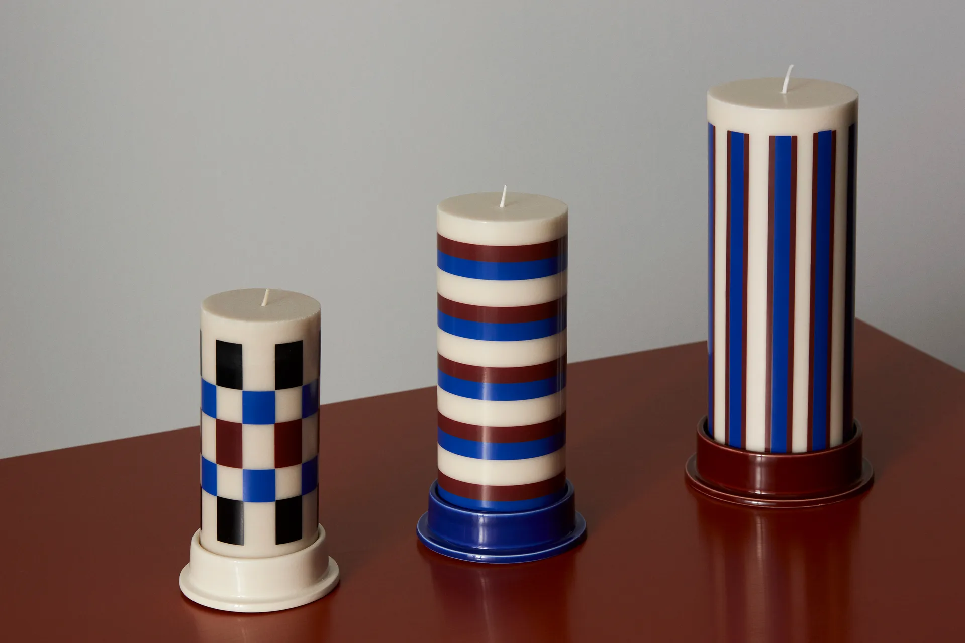 Column Candle blockljus large 25 cm, Off white-brown-blue HAY