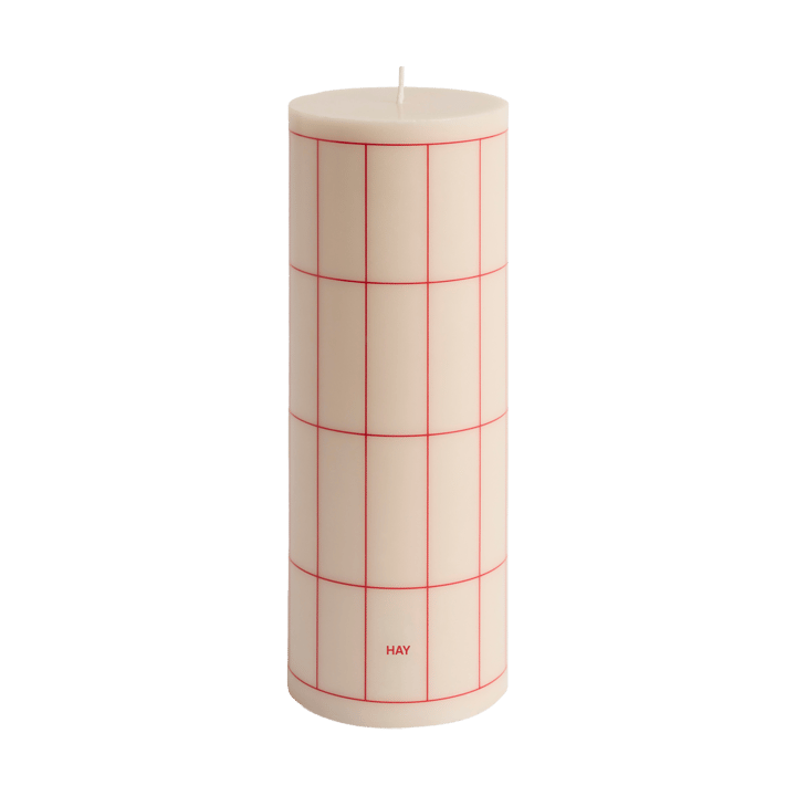 Column Candle blockljus large 25 cm - Off white-red grid check - HAY