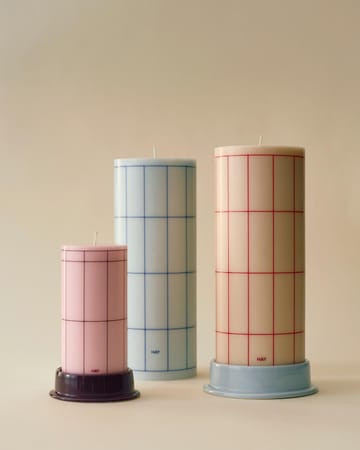 Column Candle blockljus large 25 cm - Off white-red grid check - HAY